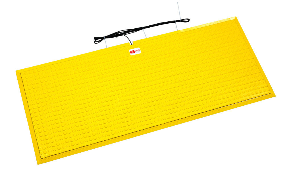 ASO Safety Solutions safety contact mat, 24 x 60in, integrated taper edge, 24 VAC/VDC operating voltage, polyurethane contact surface, yellow, IP65, 19.6ft/6m cable length, pigtail.-1602-6390