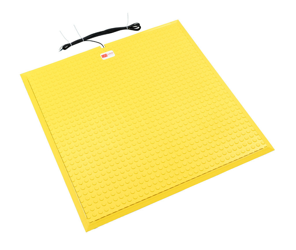 ASO Safety Solutions safety contact mat, 36 x 36in, integrated taper edge, 24 VAC/VDC operating voltage, polyurethane contact surface, yellow, IP65, 19.6ft/6m cable length, pigtail.-1602-6400