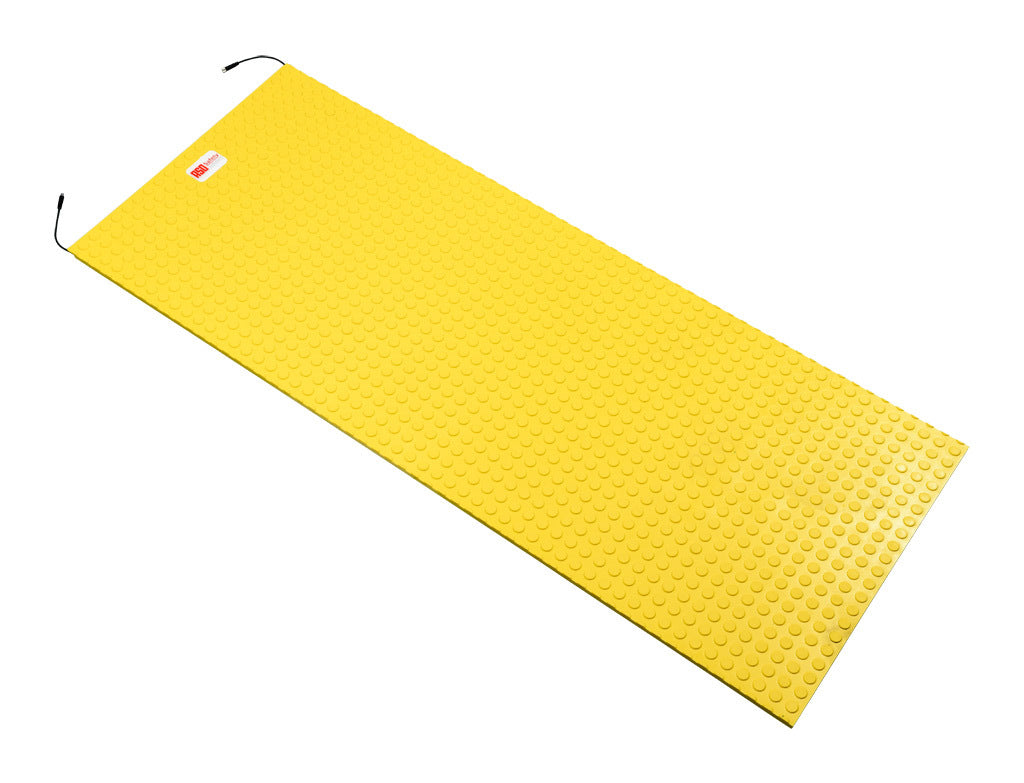 ASO Safety Solutions safety contact mat, 24 x 60in, straight edge, 24 VAC/VDC operating voltage, polyurethane contact surface, yellow, IP65, 4.7in/120mm cable length, (1) 3-pin male M8 connector and (1) 3-pin female M8 connector.-1602-6420