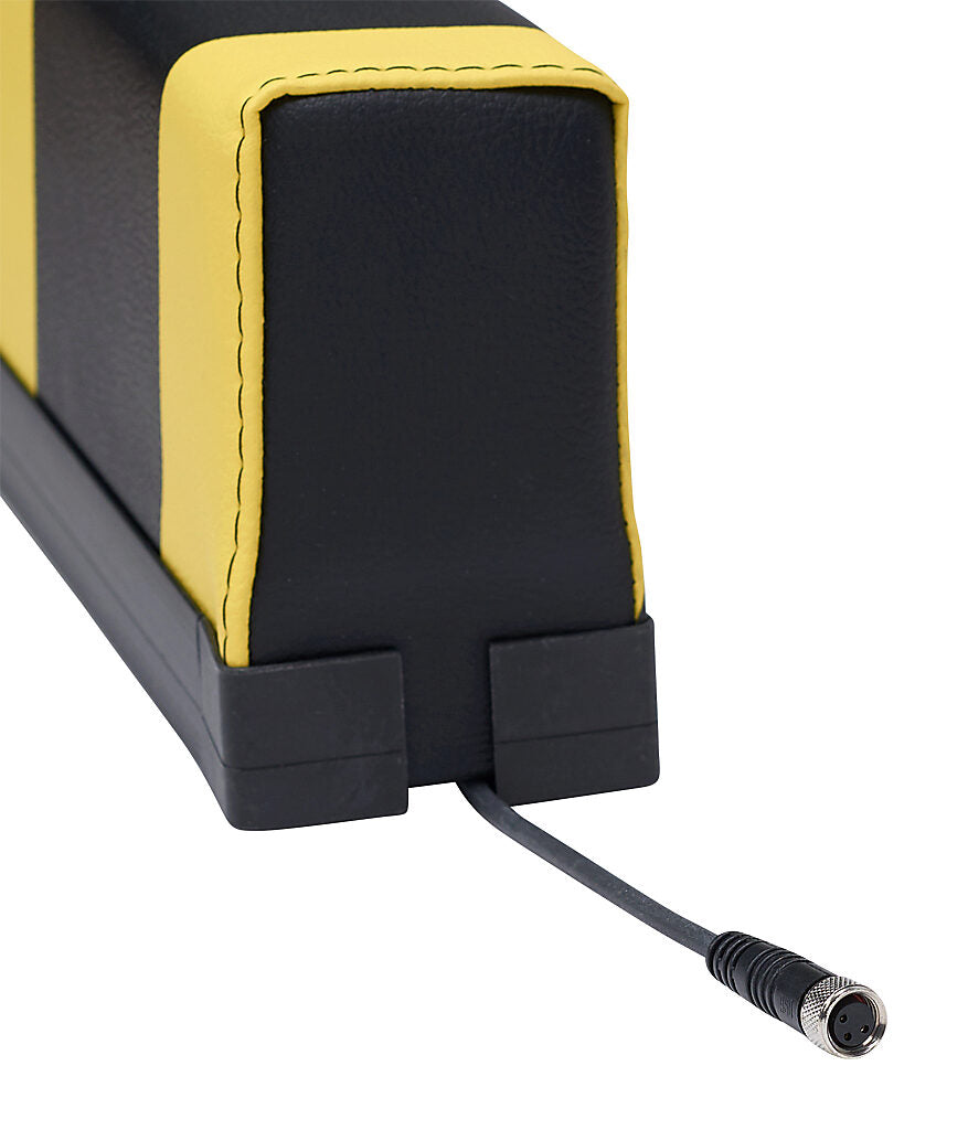 ASO Safety Solutions safety contact bumper, 60 x 100mm, 1ft length, yellow and black, (1) 3-pin male M8 connector and (1) 3-pin female M8 connector, 4.7in/120mm cable length. Aluminum mounting rail included.-1701-3690