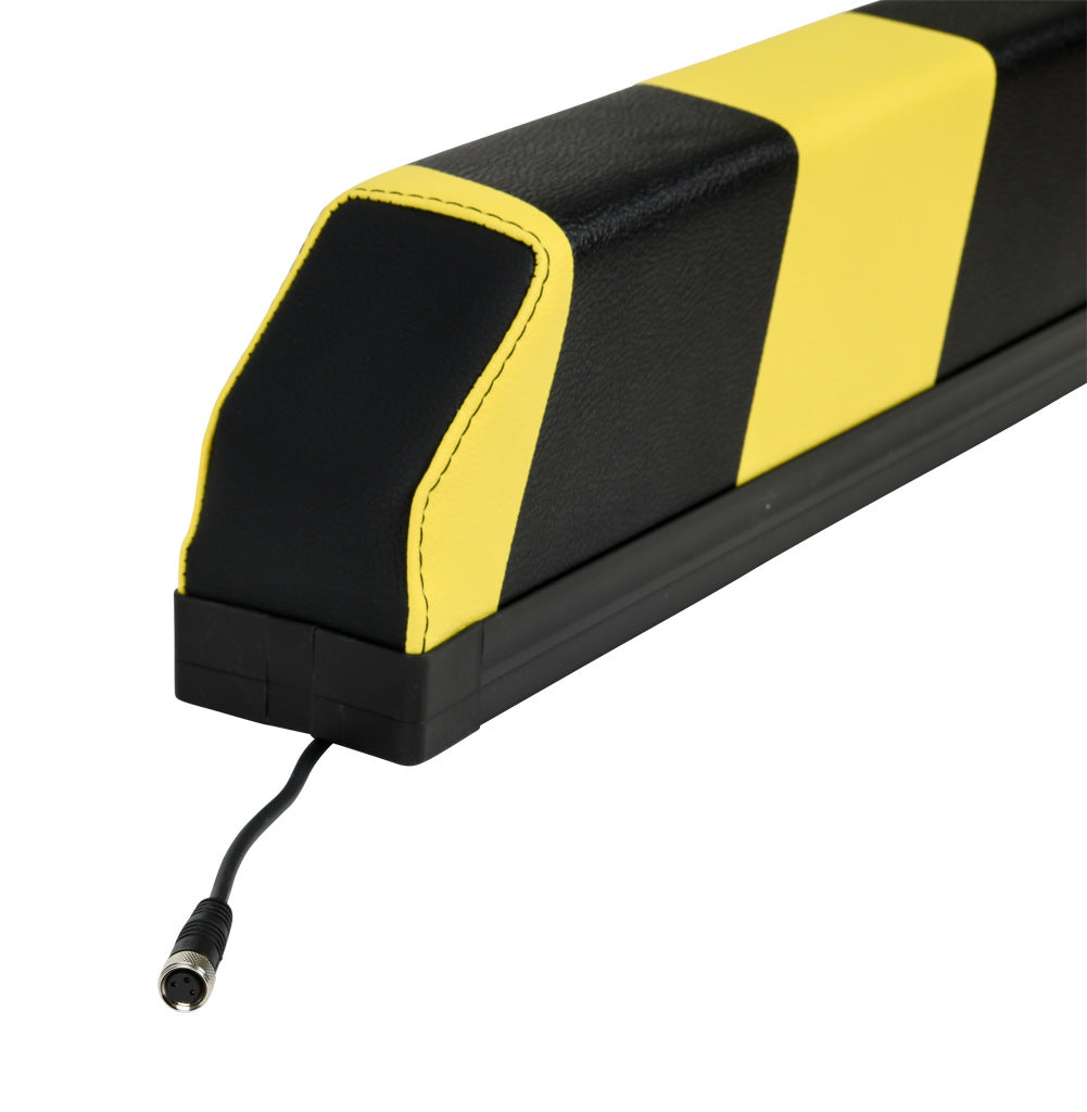 ASO Safety Solutions tapered safety contact bumper, 60 x 100mm, 4ft length, yellow and black, (1) 3-pin male M8 connector and (1) 3-pin female M8 connector, 4.7in/120mm cable length. Aluminum mounting rail included.-1701-6350