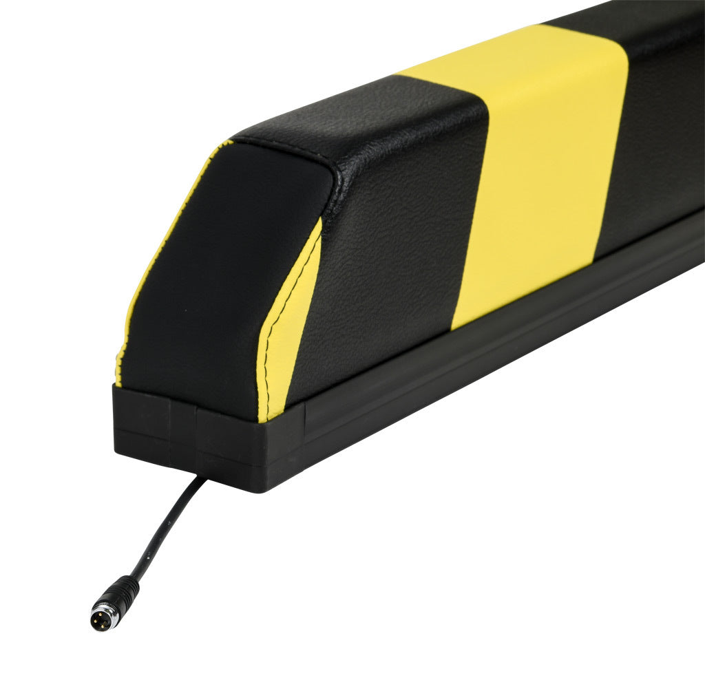 ASO Safety Solutions tapered safety contact bumper, 60 x 100mm, 4ft length, yellow and black, (1) 3-pin male M8 connector and (1) 3-pin female M8 connector, 4.7in/120mm cable length. Aluminum mounting rail included.-1701-6350
