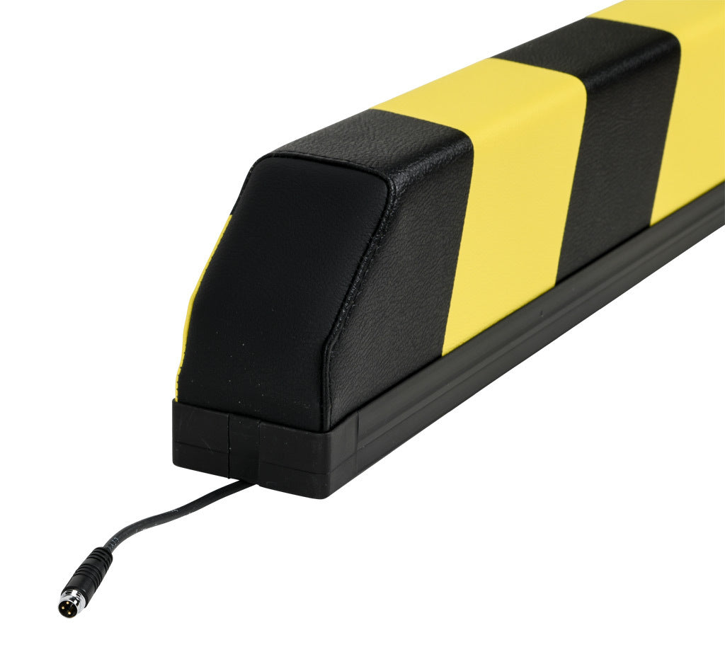 ASO Safety Solutions tapered safety contact bumper, 60 x 100mm, 5ft length, yellow and black, (1) 3-pin male M8 connector and (1) 3-pin female M8 connector, 4.7in/120mm cable length. Aluminum mounting rail included.-1701-6360