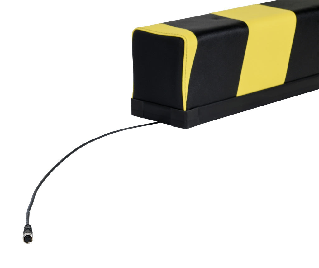 ASO Safety Solutions safety contact bumper, 100 x 120mm, 4ft length, yellow and black, (1) 3-pin male M8 connector and (1) 3-pin female M8 connector, outdoor rated, 4.7in/120mm cable length. Aluminum mounting rail included.-1701-6380