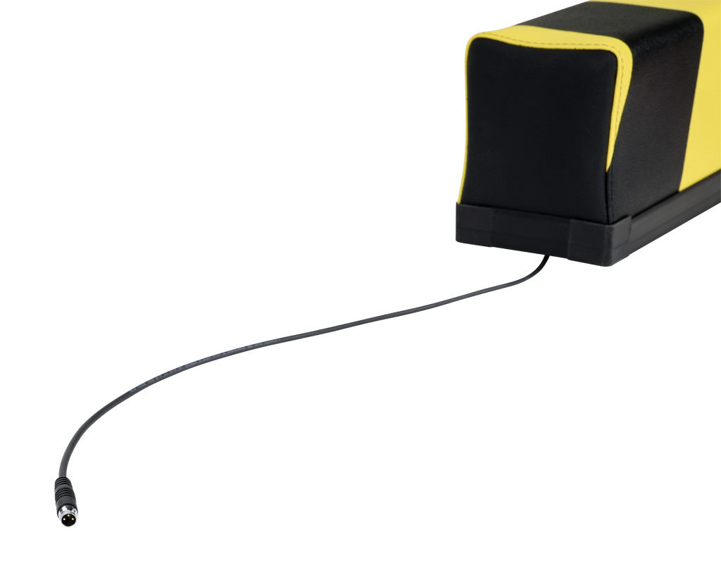 ASO Safety Solutions safety contact bumper, 100 x 120mm, 5ft length, yellow and black, (1) 3-pin male M8 connector and (1) 3-pin female M8 connector, outdoor rated, 4.7in/120mm cable length. Aluminum mounting rail included.-1701-6390