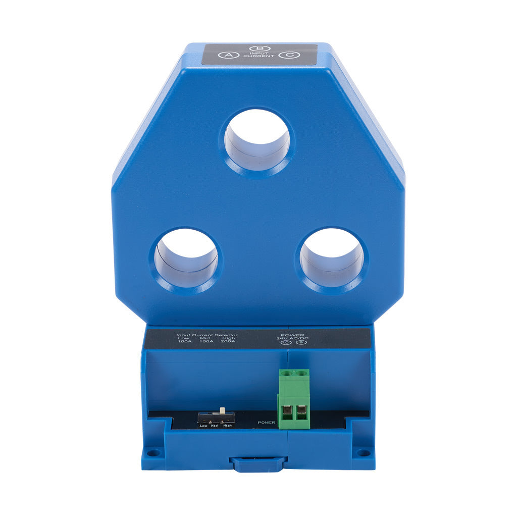 AcuAMP AC current transducer, 3-phase, fixed core, 0-100, 0-150, or 0-200A selectable sensing range, 4-20 mA output.-3ACT200-42-24-F