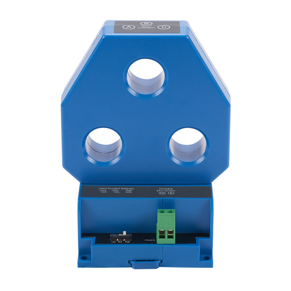 AcuAMP AC current transducer, 3-phase, fixed core, 0-10, 0-15, or 0-30A selectable sensing range, True RMS, 4-20 mA output.-3ACTR030-42-24-F