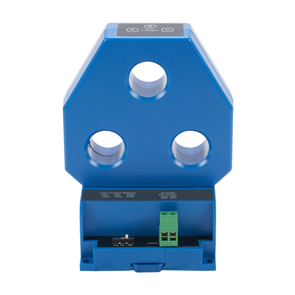 AcuAMP AC current transducer, 3-phase, fixed core, 0-100, 0-150, or 0-200A selectable sensing range, True RMS, 4-20 mA output.-3ACTR200-42-24-F