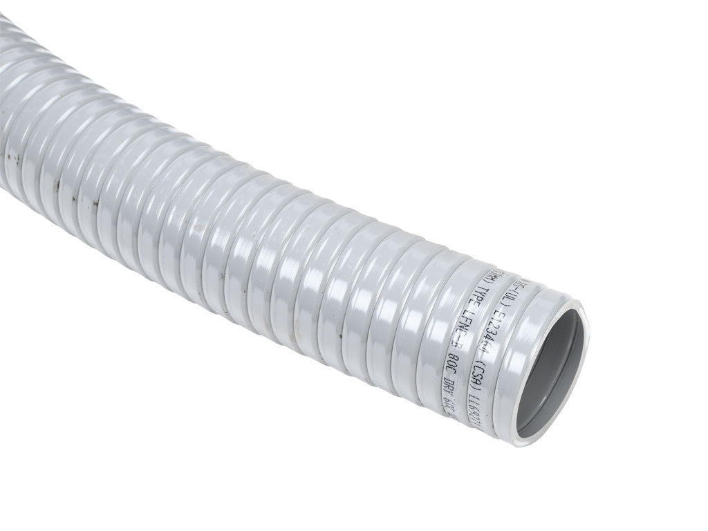 Atkore Liquid-Tuff 6000 liquid-tight flexible non-metallic conduit, embedded spiral rigid PVC, PVC wall, 2in trade size, gray, UL-1660 Listed, 50ft/15.2m coil length.-6007-24-00