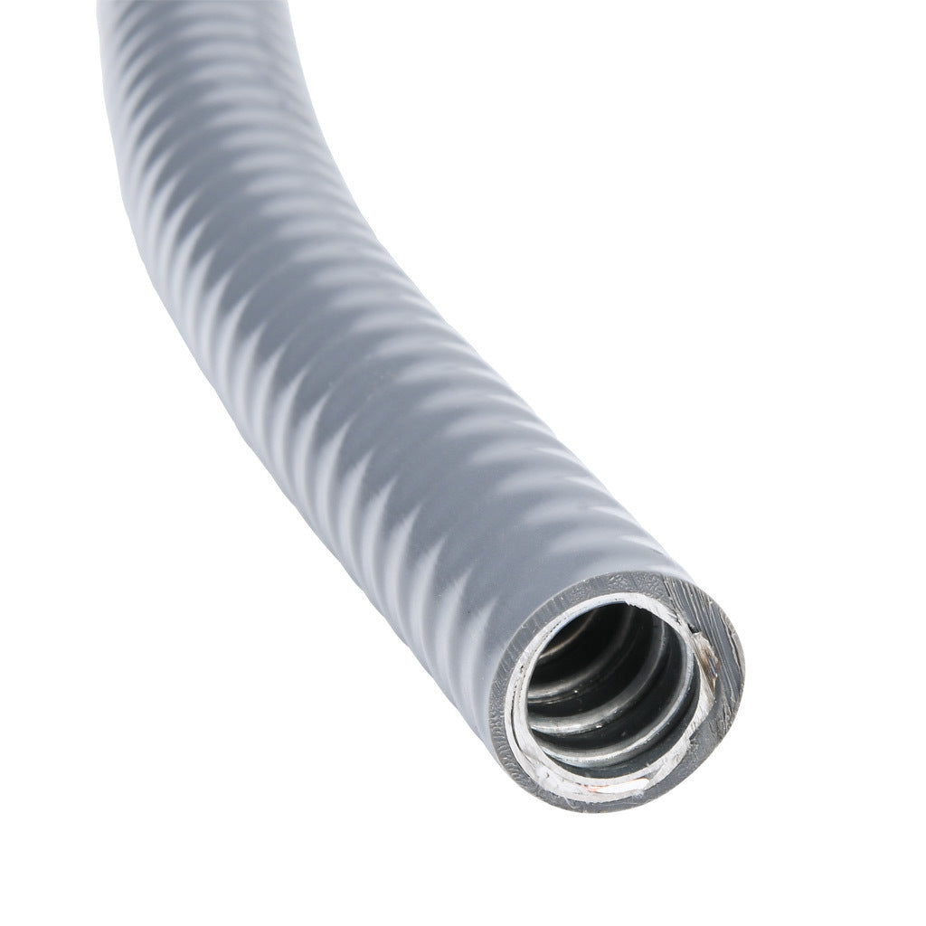 Atkore Liquid-Tuff 6200 liquid-tight flexible metallic conduit, galvanized low carbon steel, PVC jacket, 3/8in trade size, gray, UL-360 Listed, 100ft/30.4m coil length.-6201-30-00