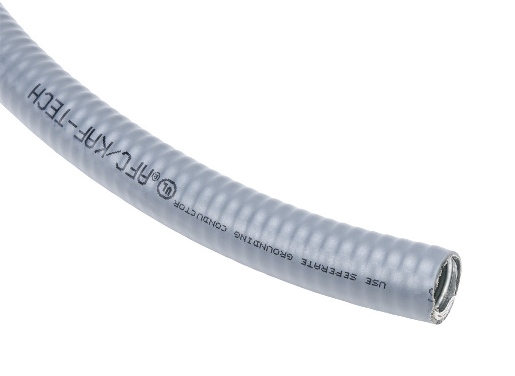 Atkore Liquid-Tuff 6200 liquid-tight flexible metallic conduit, galvanized low carbon steel, PVC jacket, 1/2in trade size, gray, UL-360 Listed, 25ft/7.6m coil length.-6202-22-00