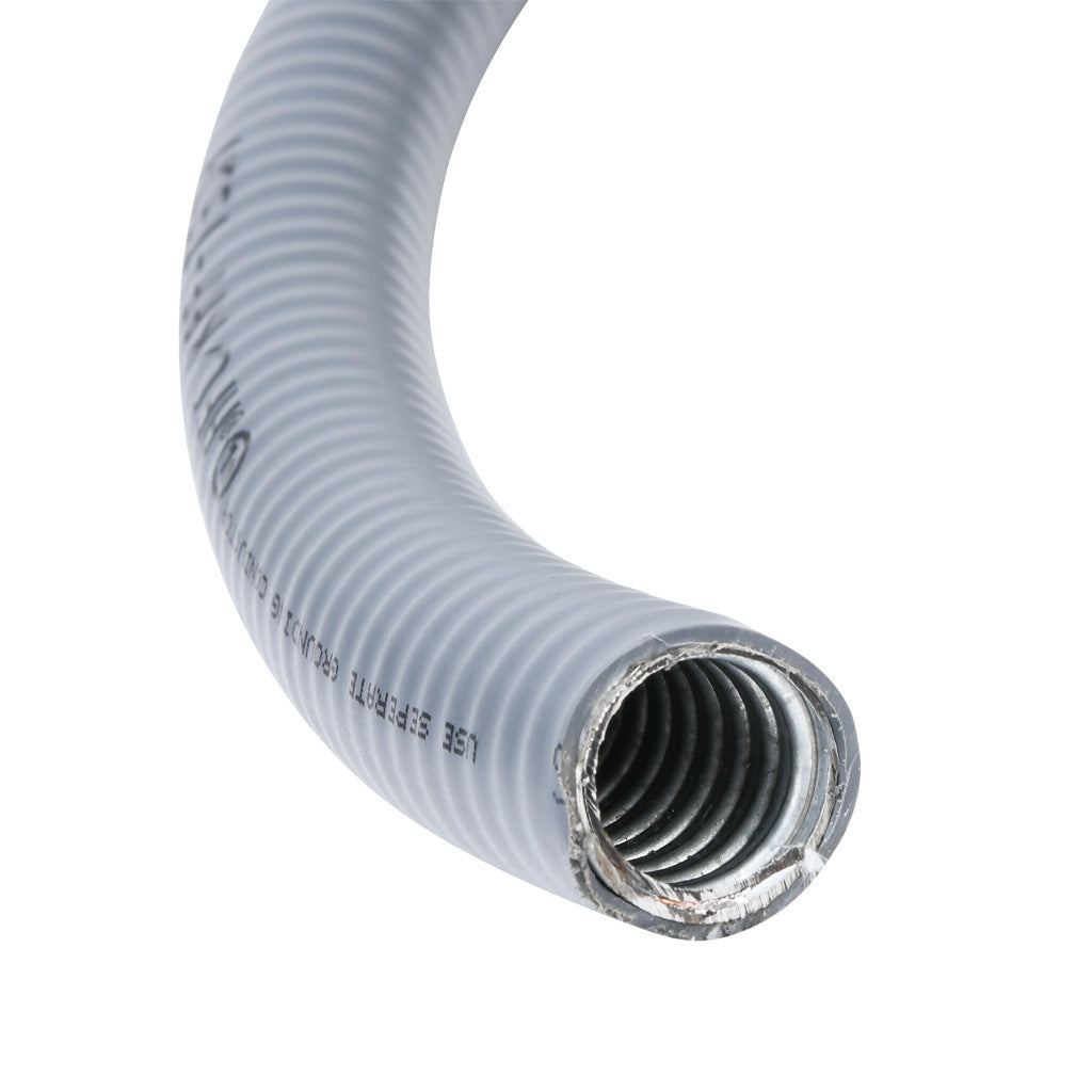 Atkore Liquid-Tuff 6200 liquid-tight flexible metallic conduit, galvanized low carbon steel, PVC jacket, 1/2in trade size, gray, UL-360 Listed, 25ft/7.6m coil length.-6202-22-00