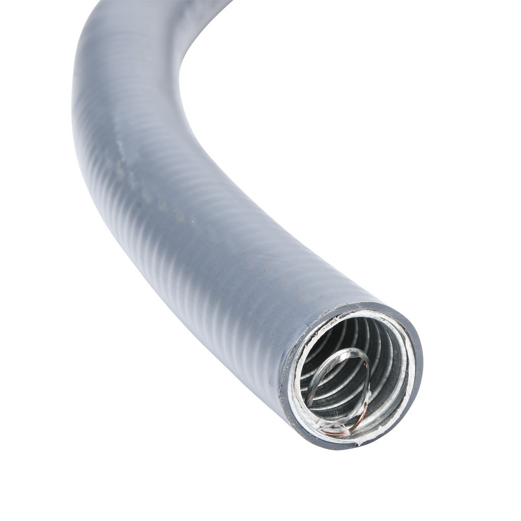 Atkore Liquid-Tuff 6200 liquid-tight flexible metallic conduit, galvanized low carbon steel, PVC jacket, 3/4in trade size, gray, UL-360 Listed, 25ft/7.6m coil length.-6203-22-00