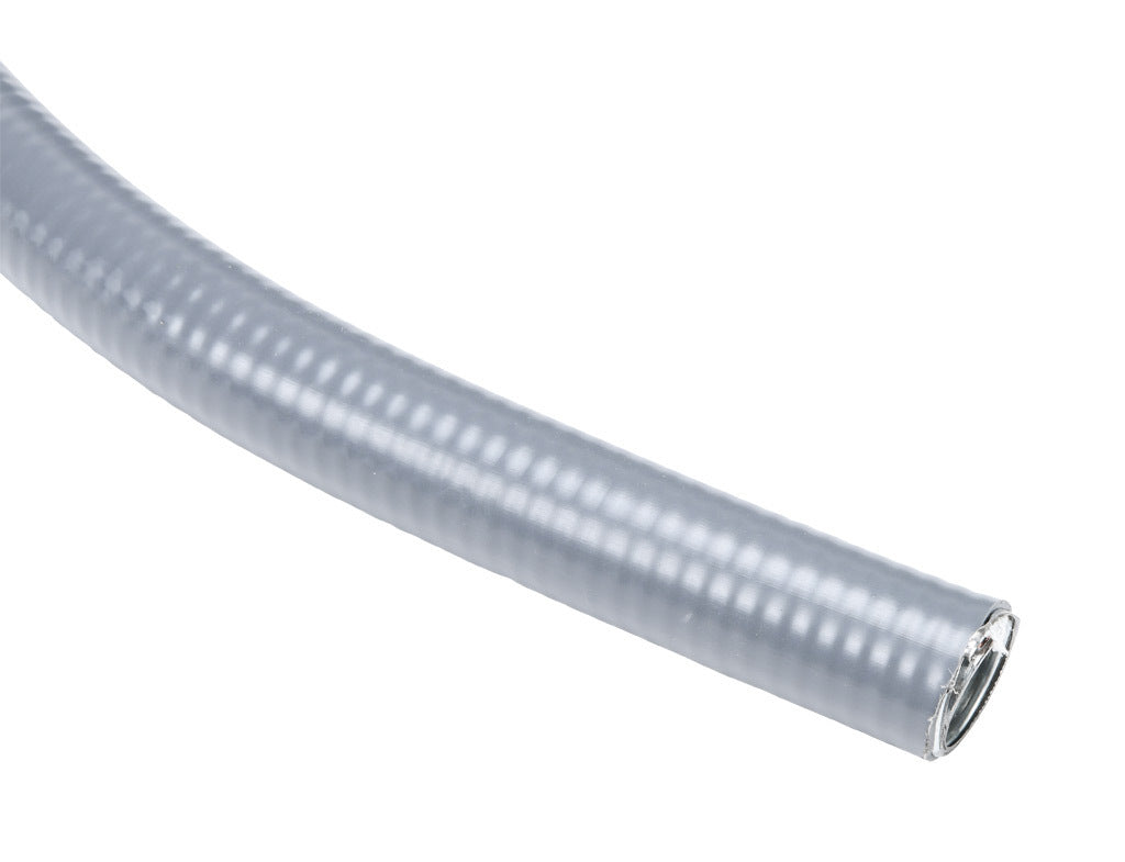 Atkore Liquid-Tuff 6200 liquid-tight flexible metallic conduit, galvanized low carbon steel, PVC jacket, 3/4in trade size, gray, UL-360 Listed, 100ft/30.4m coil length.-6203-30-00