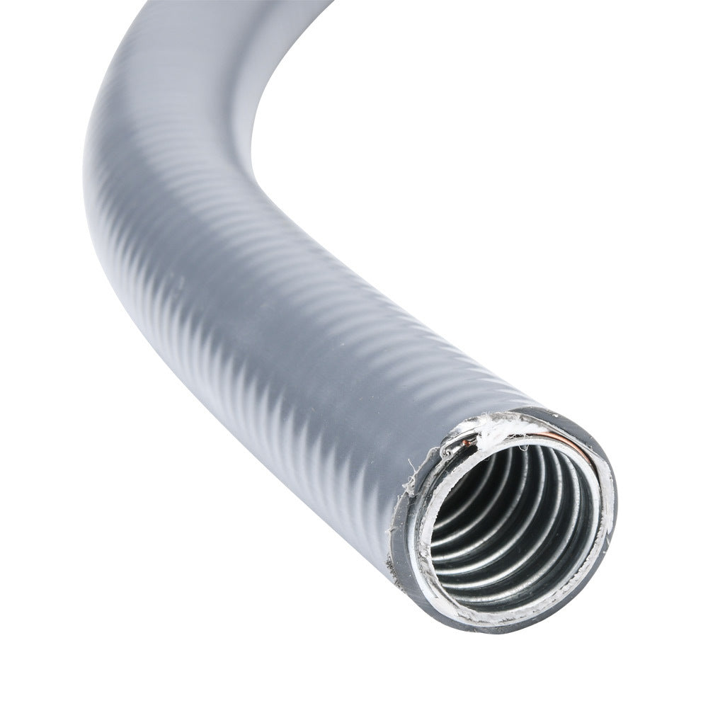 Atkore Liquid-Tuff 6200 liquid-tight flexible metallic conduit, galvanized low carbon steel, PVC jacket, 3/4in trade size, gray, UL-360 Listed, 100ft/30.4m coil length.-6203-30-00