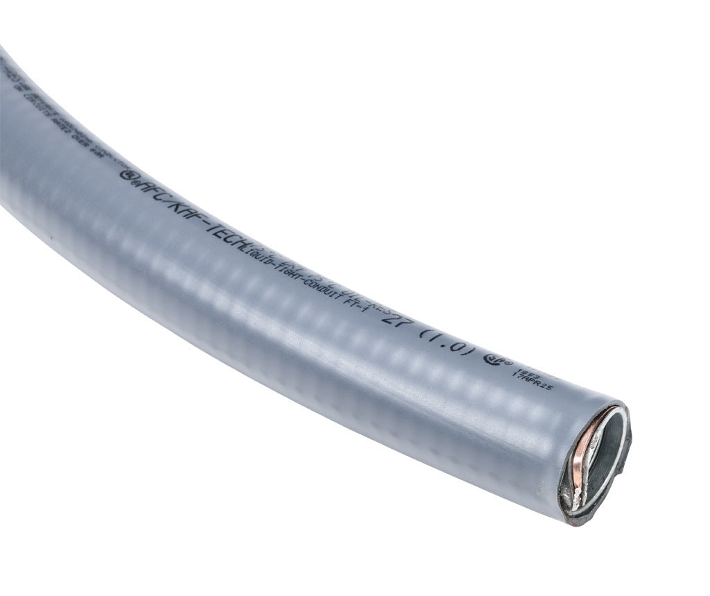 Atkore Liquid-Tuff 6200 liquid-tight flexible metallic conduit, galvanized low carbon steel, PVC jacket, 1in trade size, gray, UL-360 Listed, 100ft/30.4m coil length.-6204-30-00