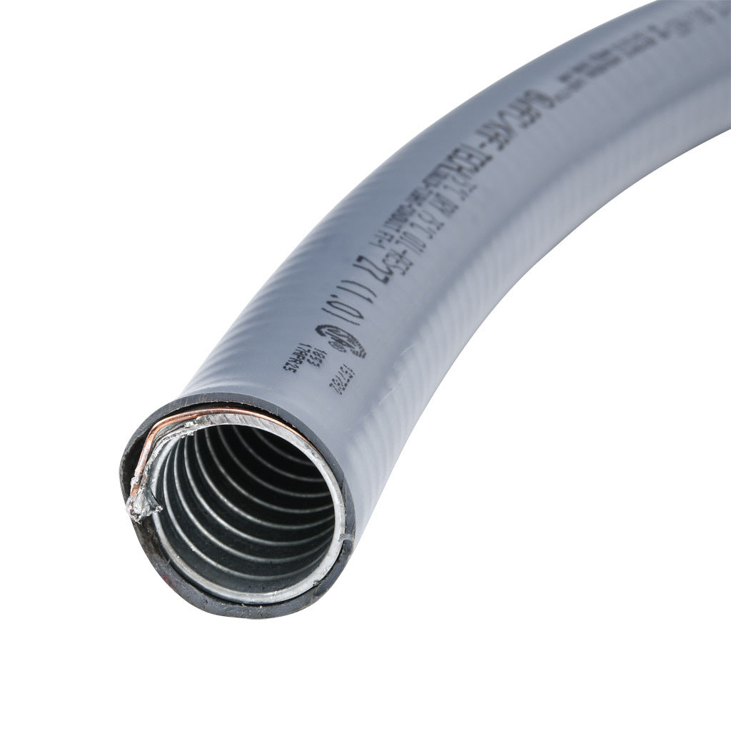 Atkore Liquid-Tuff 6200 liquid-tight flexible metallic conduit, galvanized low carbon steel, PVC jacket, 1in trade size, gray, UL-360 Listed, 100ft/30.4m coil length.-6204-30-00