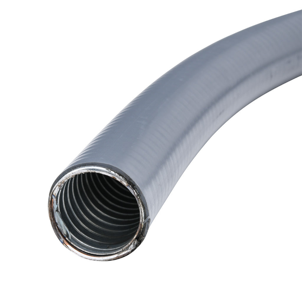 Atkore Liquid-Tuff 6200 liquid-tight flexible metallic conduit, galvanized low carbon steel, PVC jacket, 1-1/4in trade size, gray, UL-360 Listed, 50ft/15.2m coil length.-6205-24-00
