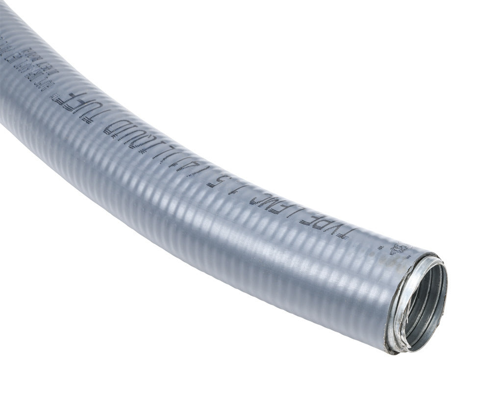 Atkore Liquid-Tuff 6200 liquid-tight flexible metallic conduit, galvanized low carbon steel, PVC jacket, 1-1/2in trade size, gray, UL-360 Listed, 50ft/15.2m coil length.-6206-24-00