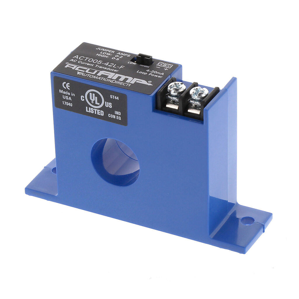 AcuAMP AC current transducer, 1-phase, fixed core, 0-2 or 0-5A selectable sensing range, 4-20 mA output.-ACT005-42L-F