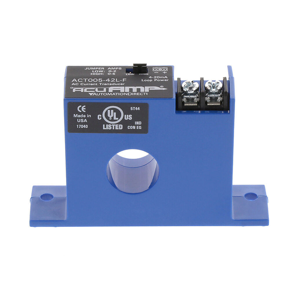 AcuAMP AC current transducer, 1-phase, fixed core, 0-2 or 0-5A selectable sensing range, 4-20 mA output.-ACT005-42L-F