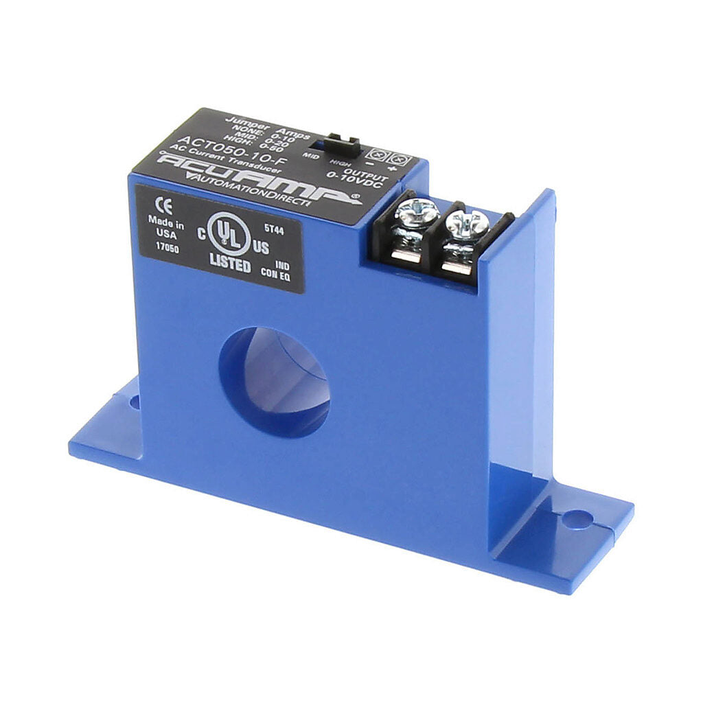 AcuAMP AC current transducer, 1-phase, fixed core, 0-10, 0-20, or 0-50A selectable sensing range, 0-10 VDC output.-ACT050-10-F