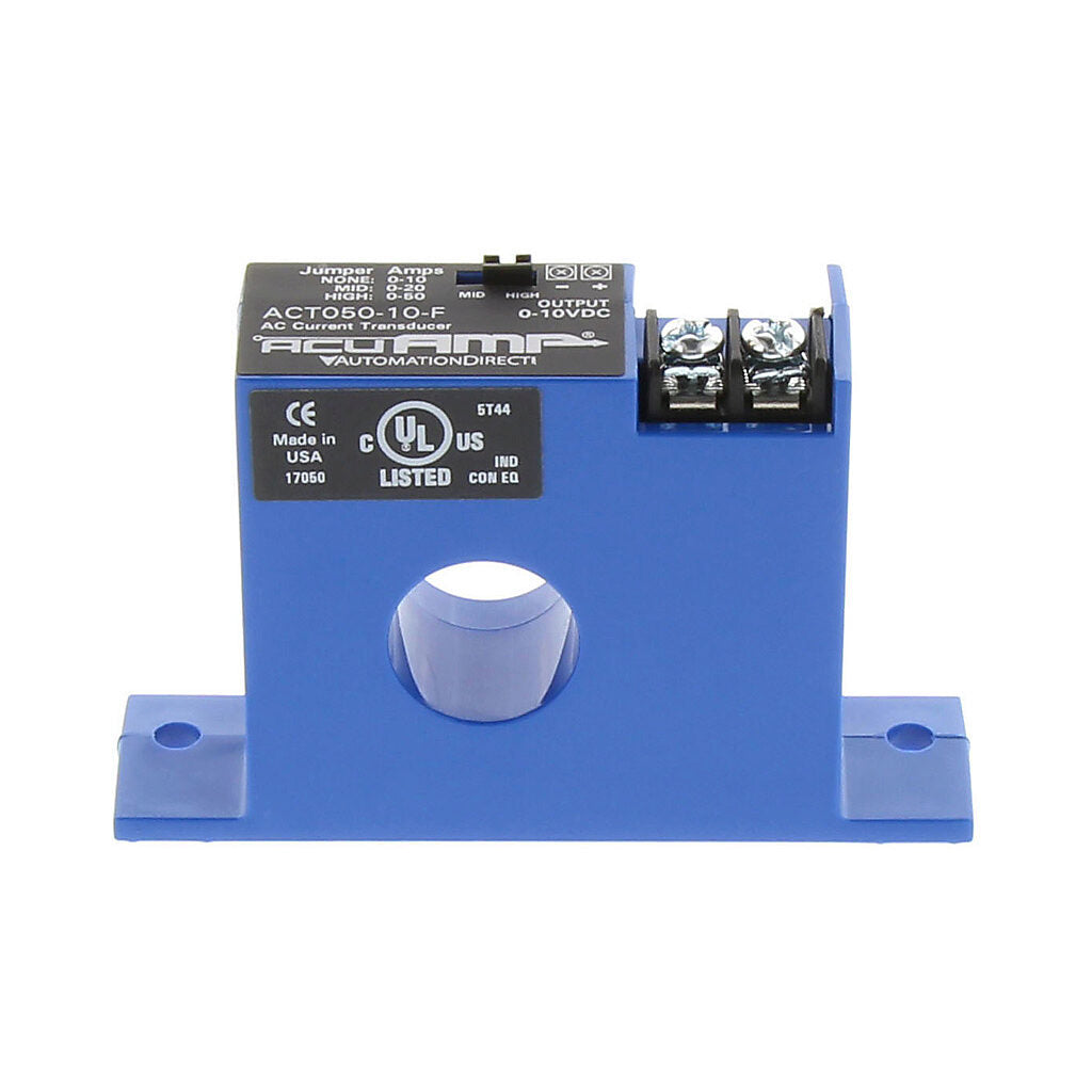 AcuAMP AC current transducer, 1-phase, fixed core, 0-10, 0-20, or 0-50A selectable sensing range, 0-10 VDC output.-ACT050-10-F