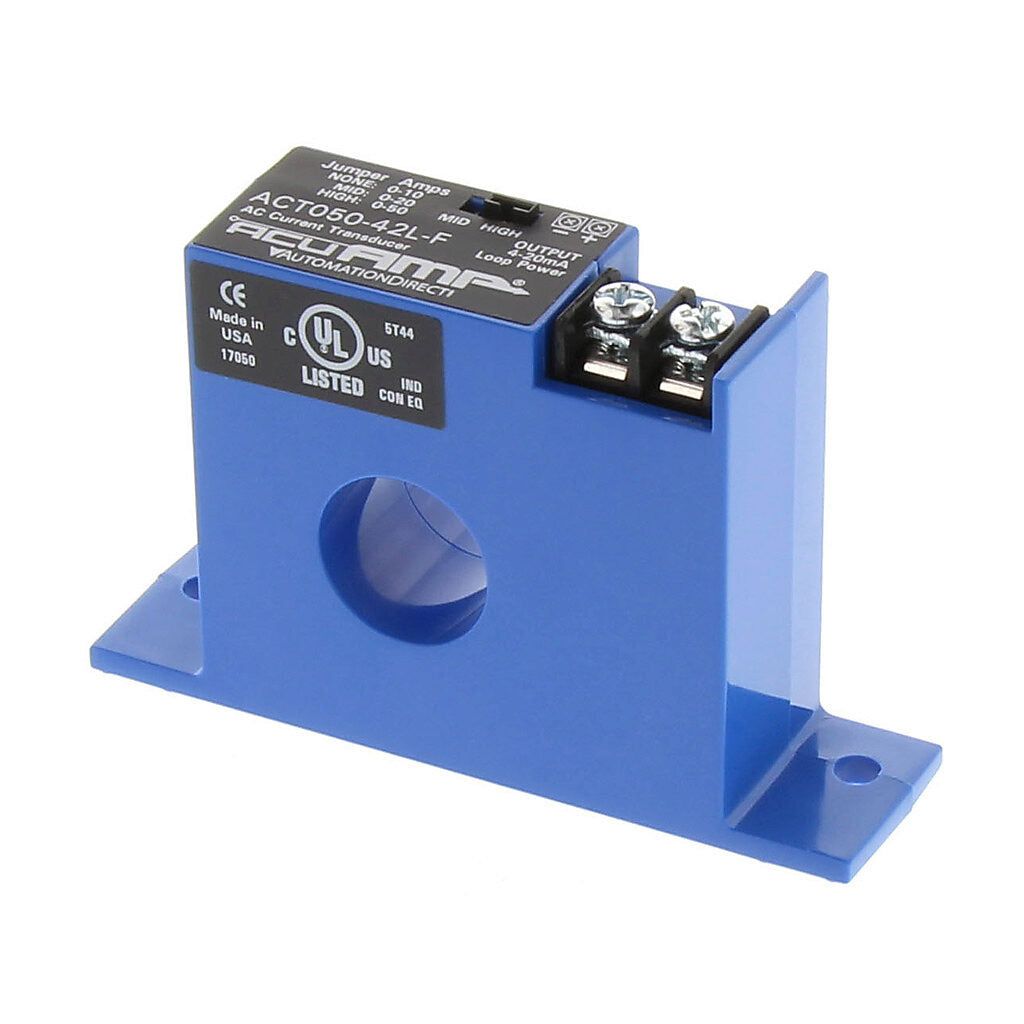 AcuAMP AC current transducer, 1-phase, fixed core, 0-10, 0-20, or 0-50A selectable sensing range, 4-20 mA output.-ACT050-42L-F