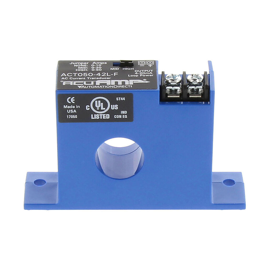 AcuAMP AC current transducer, 1-phase, fixed core, 0-10, 0-20, or 0-50A selectable sensing range, 4-20 mA output.-ACT050-42L-F
