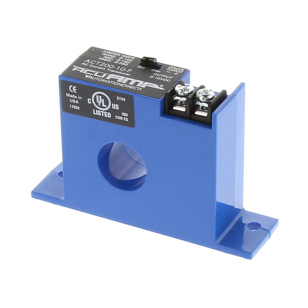 AcuAMP AC current transducer, 1-phase, fixed core, 0-100, 0-150, or 0-200A selectable sensing range, 0-10 VDC output.-ACT200-10-F