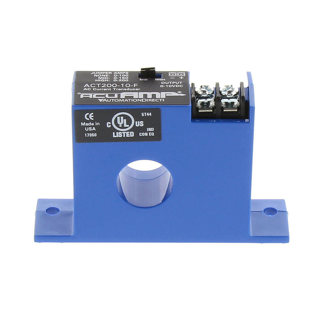 AcuAMP AC current transducer, 1-phase, fixed core, 0-100, 0-150, or 0-200A selectable sensing range, 0-10 VDC output.-ACT200-10-F