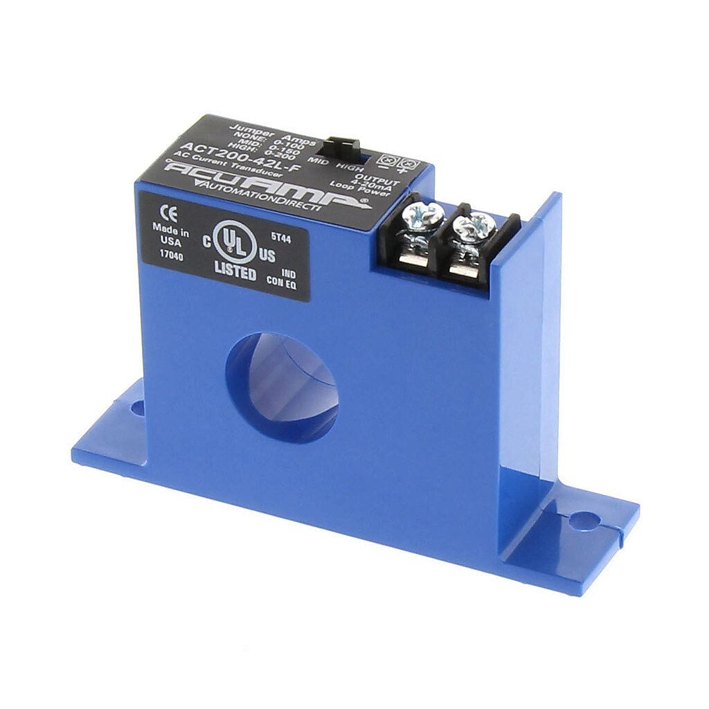 AcuAMP AC current transducer, 1-phase, fixed core, 0-100, 0-150, or 0-200A selectable sensing range, 4-20 mA output.-ACT200-42L-F