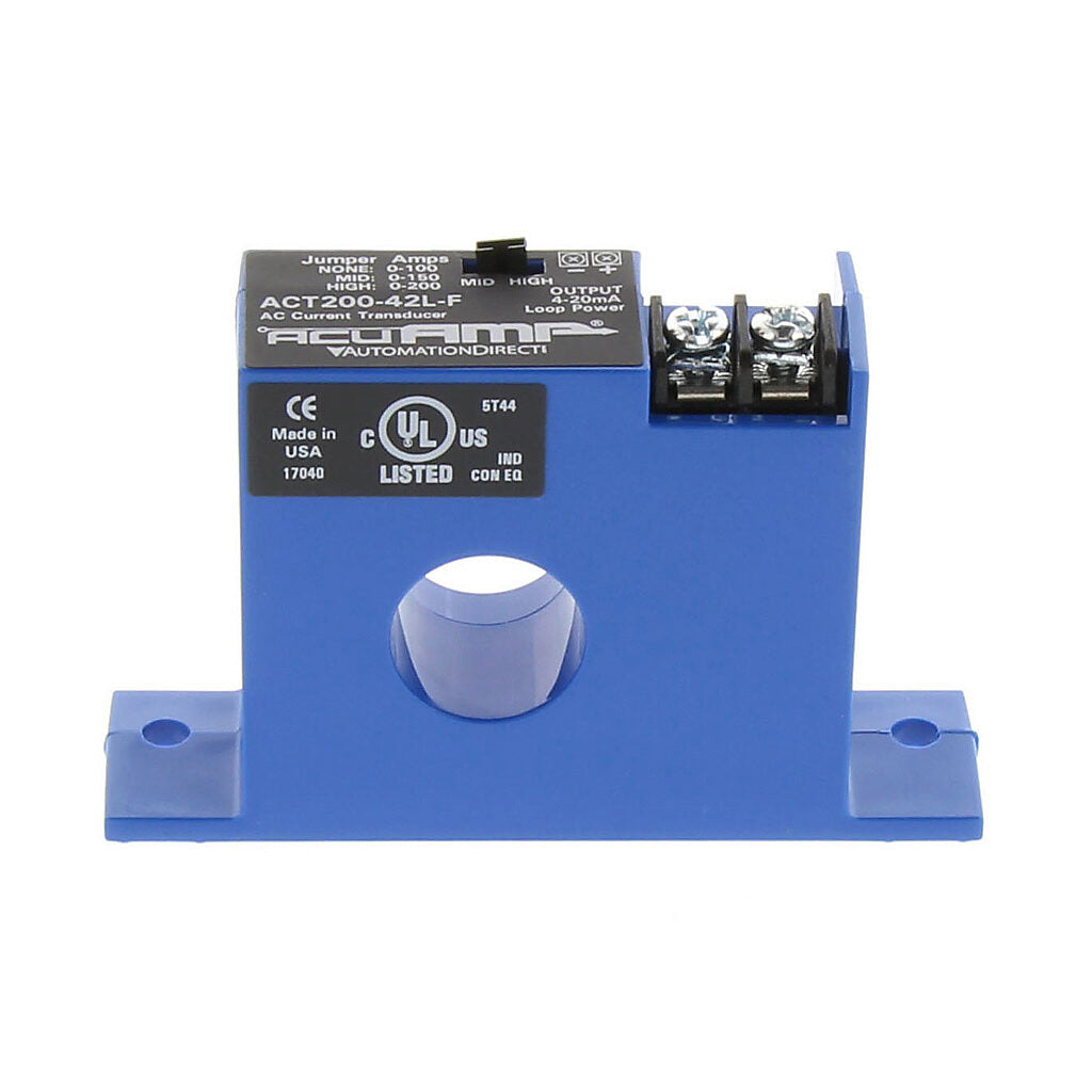AcuAMP AC current transducer, 1-phase, fixed core, 0-100, 0-150, or 0-200A selectable sensing range, 4-20 mA output.-ACT200-42L-F