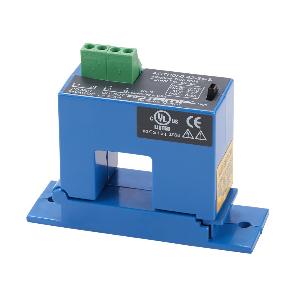 AcuAMP AC current transducer, 1-phase, split core, 0-10, 0-20, 0-50A selectable, with time integration sensing range, True RMS, 4-20 mA output.-ACTH050-42-24-S