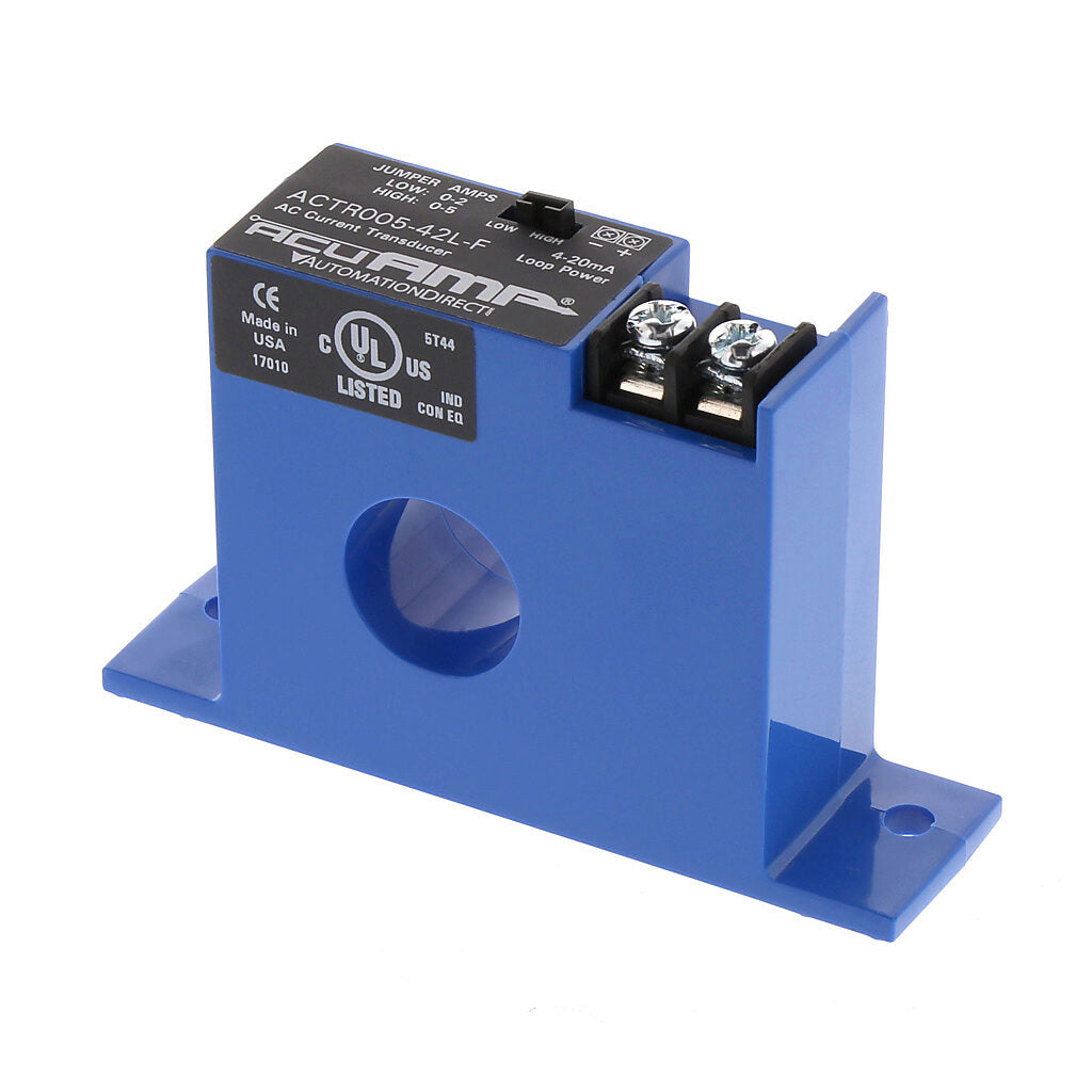 AcuAMP AC current transducer, 1-phase, fixed core, 0-2 or 0-5A selectable sensing range, True RMS, 4-20 mA output.-ACTR005-42L-F