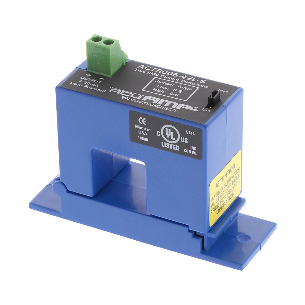 AcuAMP AC current transducer, 1-phase, split core, 0-2 or 0-5A selectable sensing range, True RMS, 4-20 mA output.-ACTR005-42L-S