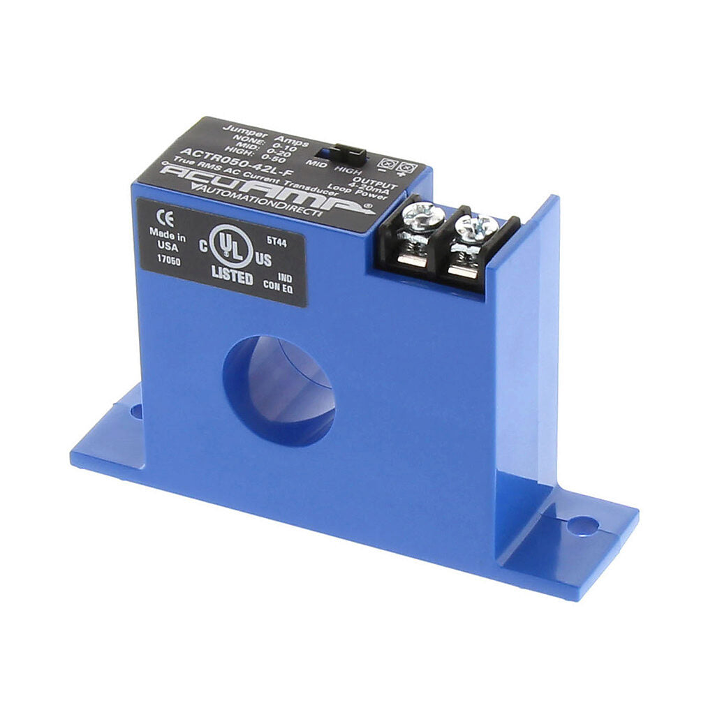 AcuAMP AC current transducer, 1-phase, fixed core, 0-10, 0-20, or 0-50A selectable sensing range, True RMS, 4-20 mA output.-ACTR050-42L-F
