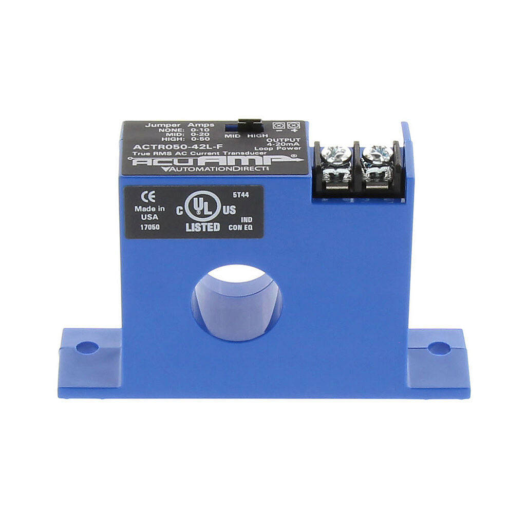 AcuAMP AC current transducer, 1-phase, fixed core, 0-10, 0-20, or 0-50A selectable sensing range, True RMS, 4-20 mA output.-ACTR050-42L-F