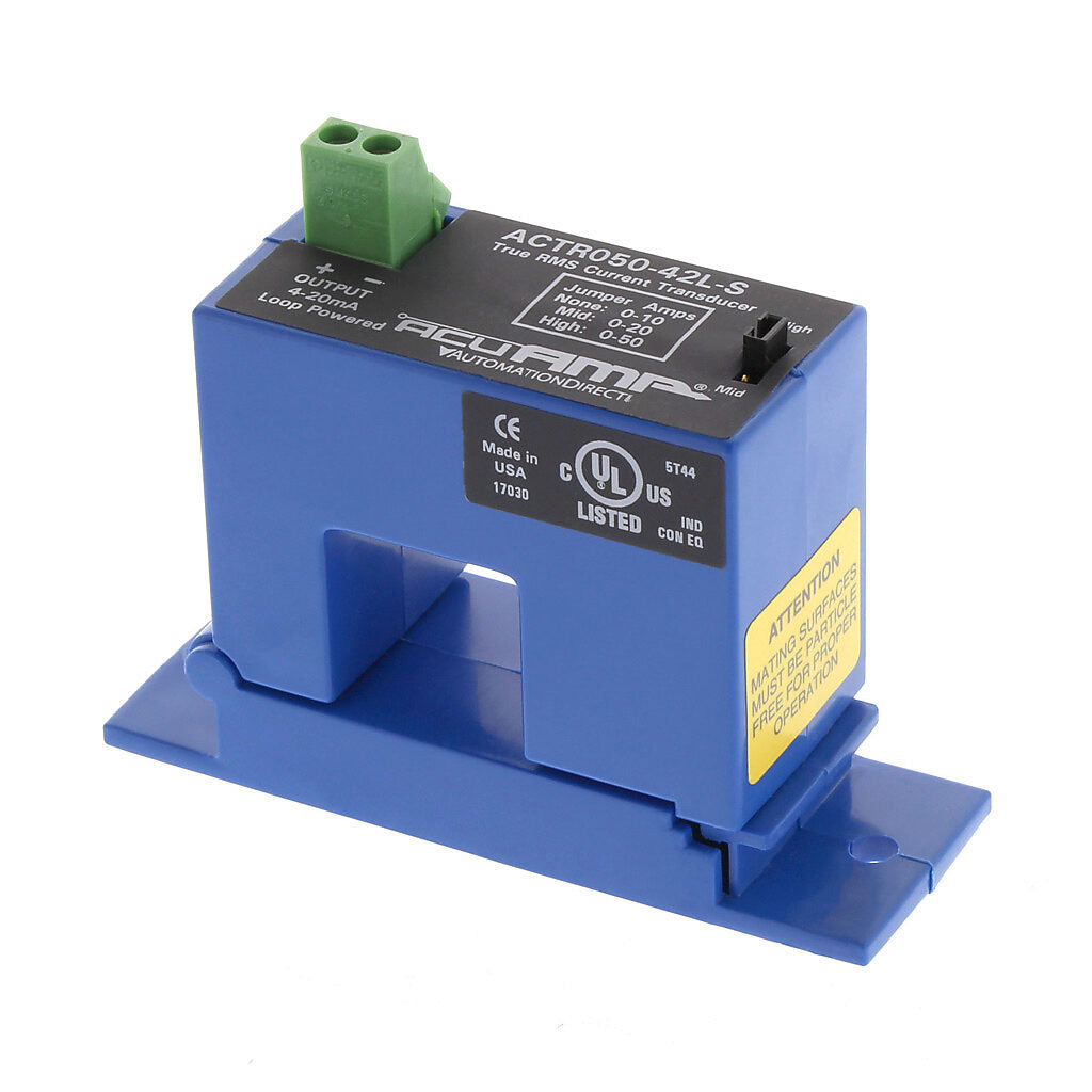 AcuAMP AC current transducer, 1-phase, split core, 0-10, 0-20, or 0-50A selectable sensing range, True RMS, 4-20 mA output.-ACTR050-42L-S