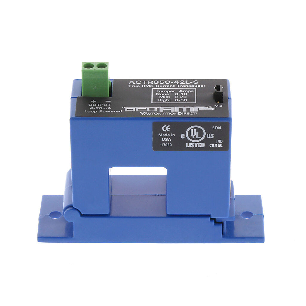 AcuAMP AC current transducer, 1-phase, split core, 0-10, 0-20, or 0-50A selectable sensing range, True RMS, 4-20 mA output.-ACTR050-42L-S