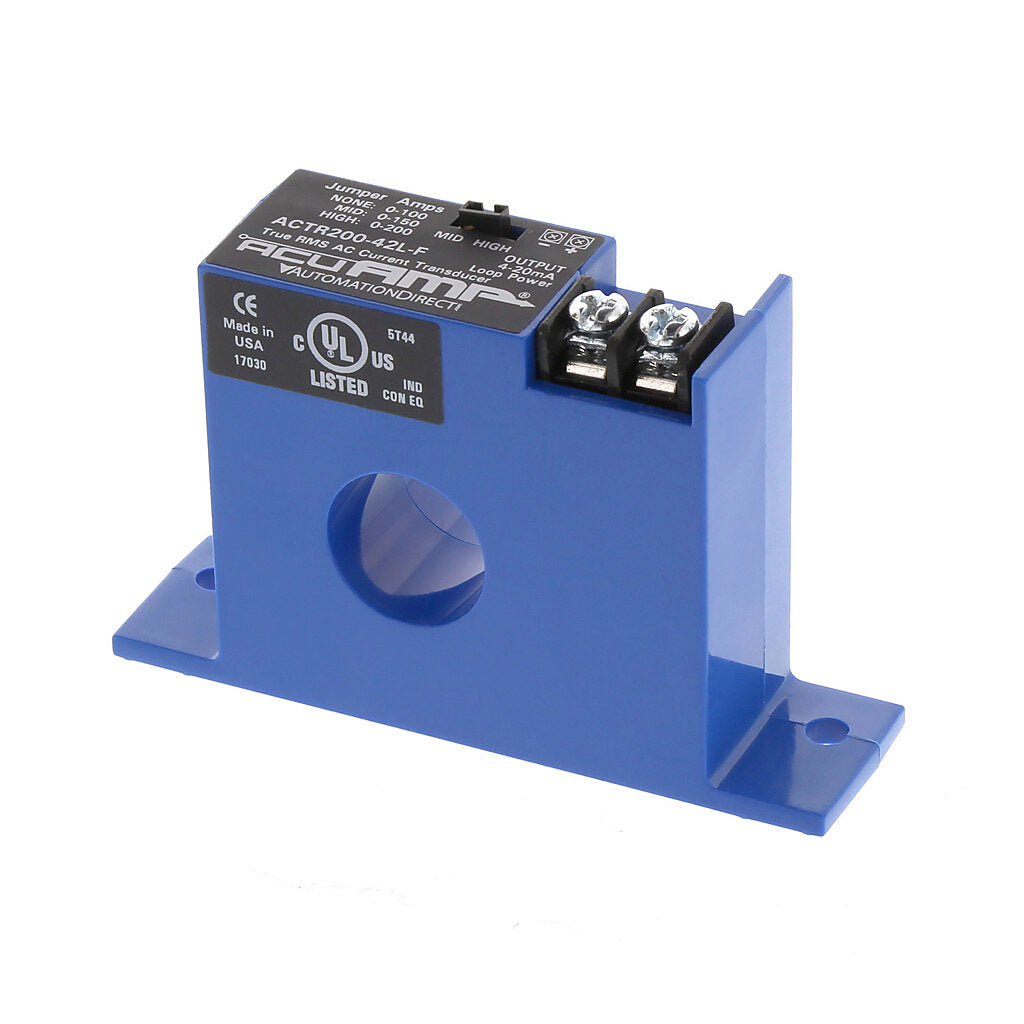 AcuAMP AC current transducer, 1-phase, fixed core, 0-100, 0-150, or 0-200A selectable sensing range, True RMS, 4-20 mA output.-ACTR200-42L-F