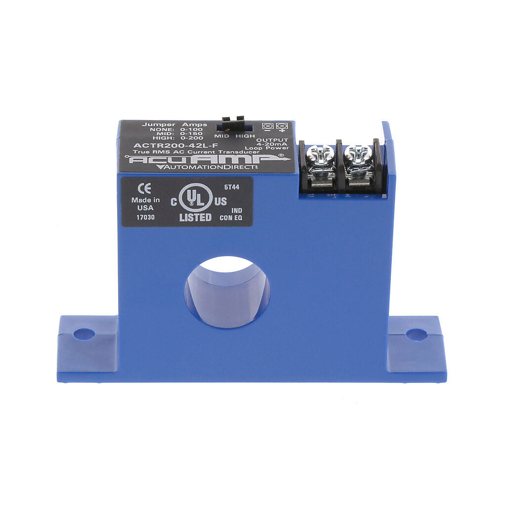 AcuAMP AC current transducer, 1-phase, fixed core, 0-100, 0-150, or 0-200A selectable sensing range, True RMS, 4-20 mA output.-ACTR200-42L-F