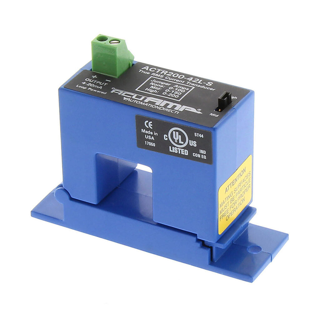 AcuAMP AC current transducer, 1-phase, split core, 0-100, 0-150, or 0-200A selectable sensing range, True RMS, 4-20 mA output.-ACTR200-42L-S