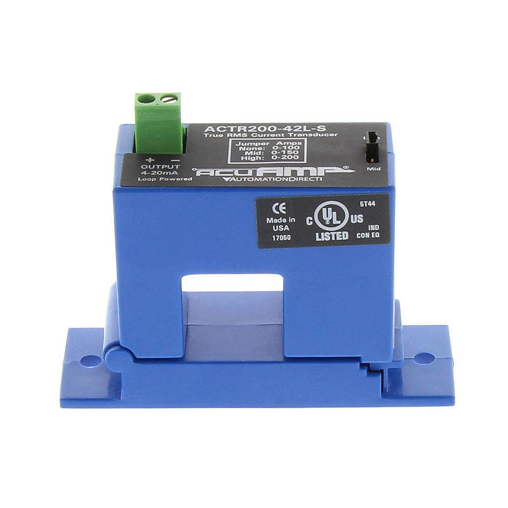 AcuAMP AC current transducer, 1-phase, split core, 0-100, 0-150, or 0-200A selectable sensing range, True RMS, 4-20 mA output.-ACTR200-42L-S