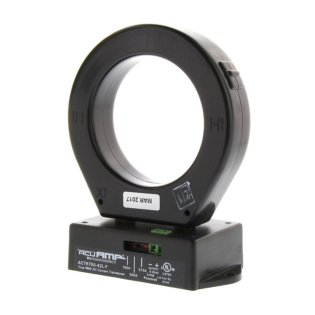 AcuAMP AC current transducer, 1-phase, fixed core, 0-375, 0-500, or 0-750A selectable sensing range, True RMS, 4-20 mA output.-ACTR750-42L-F