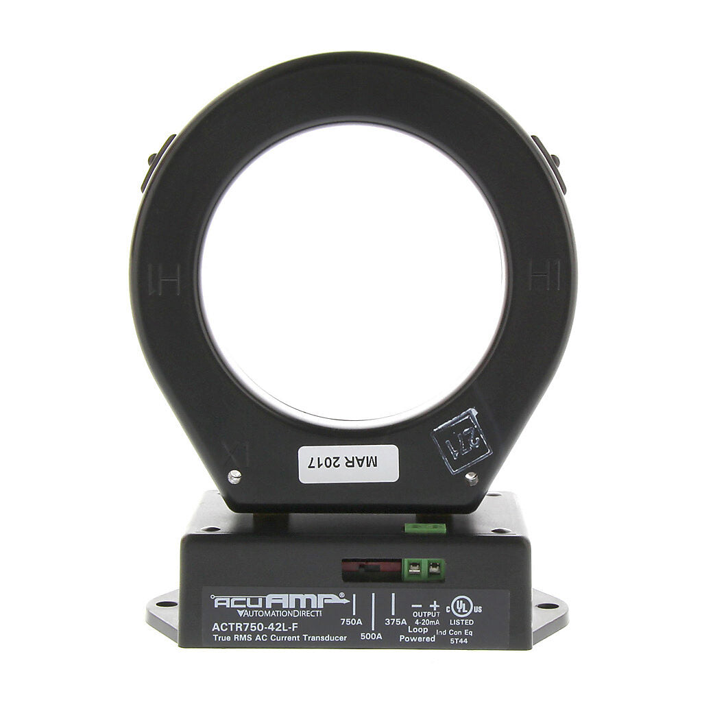 AcuAMP AC current transducer, 1-phase, fixed core, 0-375, 0-500, or 0-750A selectable sensing range, True RMS, 4-20 mA output.-ACTR750-42L-F
