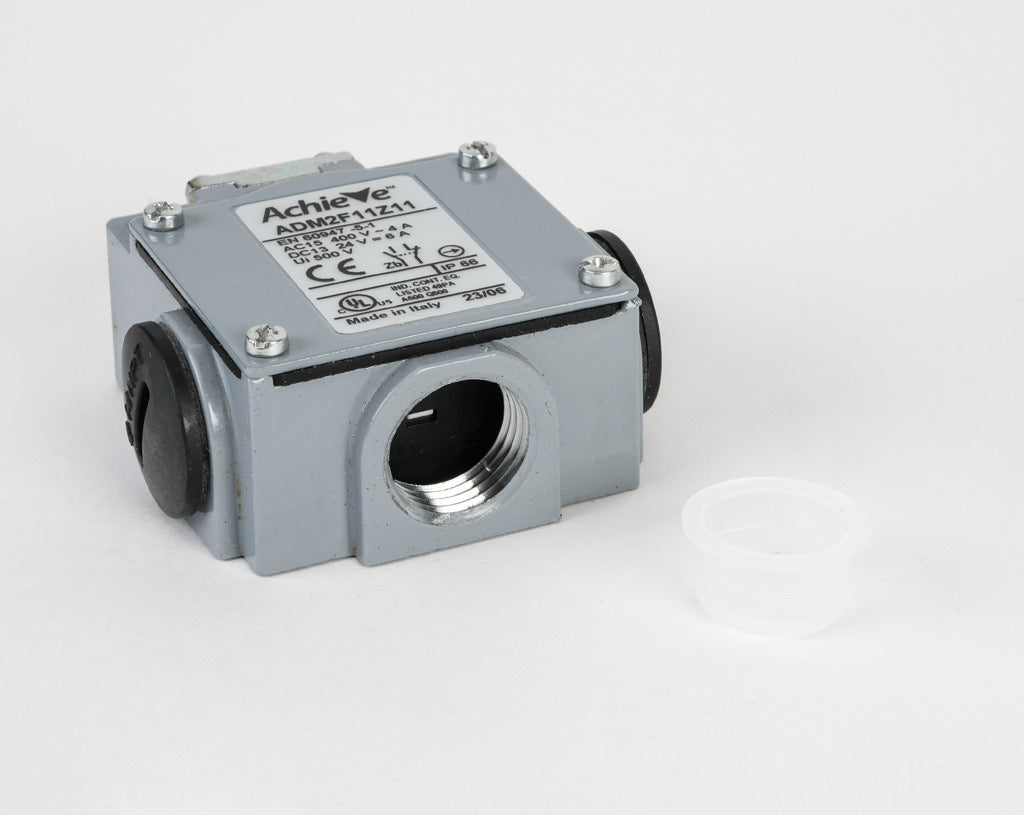 AchieVe IEC limit switch, metal plunger, 90-degree adjustable head, (1) N.O./(1) N.C. contact(s), snap action, 20-22mm or 40-42mm hole spacing, zinc alloy, (3) 1/2in NPT entries.-ADM2F11Z11