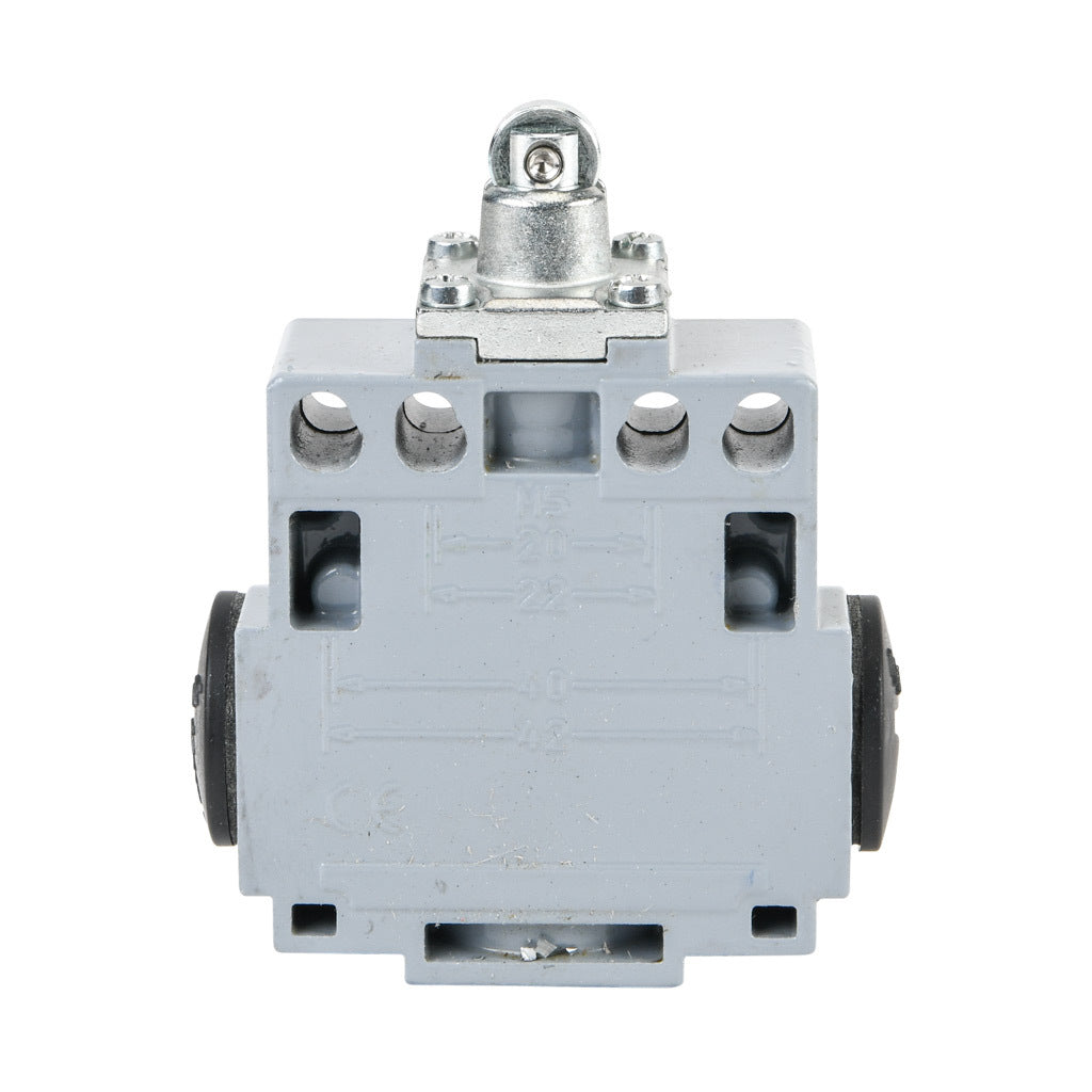 AchieVe IEC limit switch, metal plunger with metal roller, 90-degree adjustable head, (1) N.O./(1) N.C. contact(s), snap action, 20-22mm or 40-42mm hole spacing, zinc alloy, (3) 1/2in NPT entries.-ADM2F12Z11