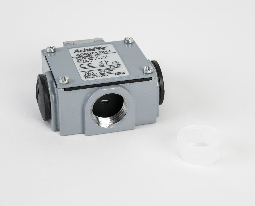 AchieVe IEC limit switch, metal plunger with metal roller, 90-degree adjustable head, (1) N.O./(1) N.C. contact(s), snap action, 20-22mm or 40-42mm hole spacing, zinc alloy, (3) 1/2in NPT entries.-ADM2F12Z11