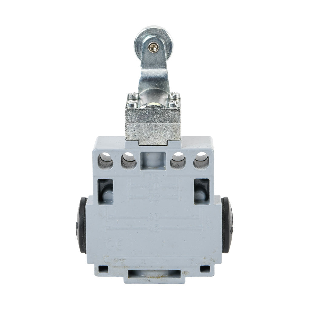 AchieVe IEC limit switch, side rotary lever with 18mm metal roller, 90-degree adjustable head, (1) N.O./(1) N.C. contact(s), snap action, 20-22mm or 40-42mm hole spacing, zinc alloy, (3) 1/2in NPT entries.-ADM2F43Z11